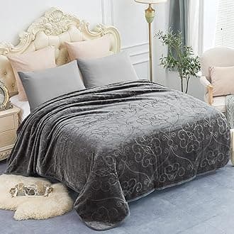 JYK Fleece Plush Blanket 1 Ply Korean Mink Soft and Warm Lightweight and Cozy Fuzzy Solid Color Embossed Fleece Blanket for Bed, 3.5lb (Grey)