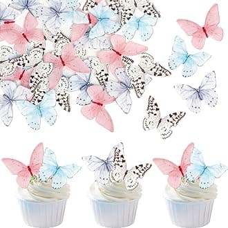48 PCS Edible Butterfly Cupcake Toppers Colorful Wafer Paper Butterflies Cake Decorations Edible Butterfly Cupcake Picks for Butterfly Theme Baby Shower Wedding Birthday Party Decorations Supplies