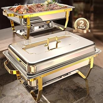 Chafing Dishes for Buffet 2 Pack, 9QT [Elegant Gold and Silver Colors] Stainless Steel Chafing Dish Buffet Set [Sturdy and High Grade] Chafers and Buffet Warmers Sets for Any Party with Complete Set