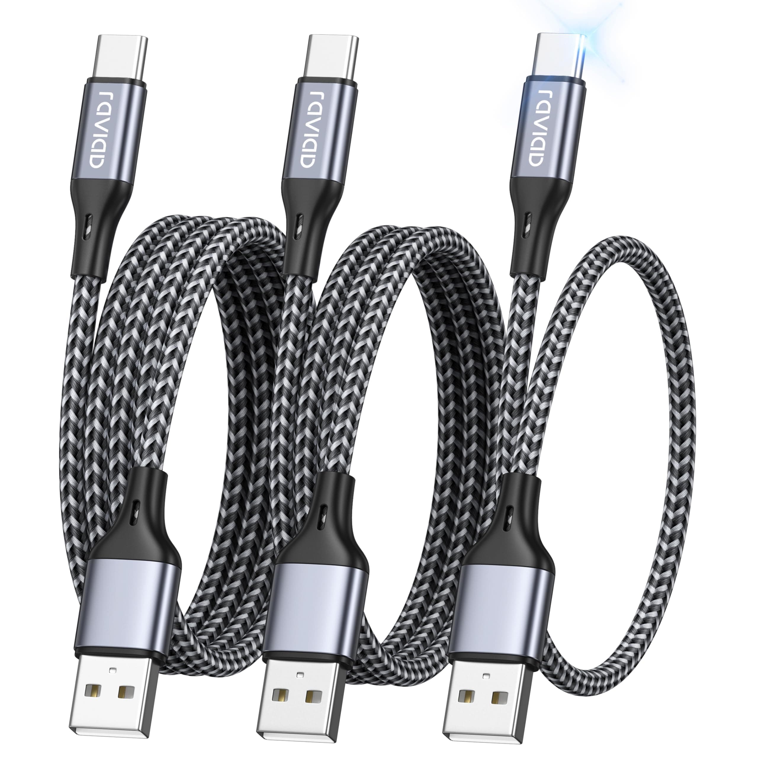 RAVIAD USB C Charger Cable [3Pack 0.3M 1M 2M], USB to USB C Cable Fast Charging Cable Nylon Braided Type C Charger Cable for iPhone 17 16 15 Pro Max 17e 16e Air, Galaxy S25 S24, Pad Pro, Macbook