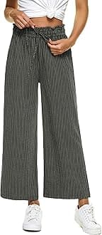 LNX Womens Linen Pants High Waisted Wide Leg Drawstring Casual Loose Trousers with Pockets