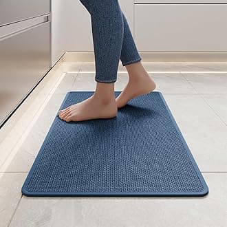 Kitchen Mats for Floor, Super Absorbent Kitchen Rugs Non Slip Washable, Soft Imitation Linen Braided Kitchen Runner Rug, Standing Mat Kitchens Sink Mat, Easy to Clean, Blue 17x30