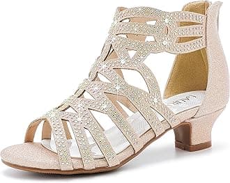 Girls Sandals Dress Shoes Wedding Party Open Toe Glitter High Heels for Little Big Kid