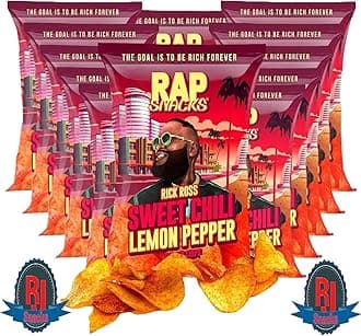 Rap ` Snacks Potato Chips 5 oz (Curated by RJ Snacks Value Pack) (Pack of 6, Rick Ross Sweet Chili Lemon Pepper)