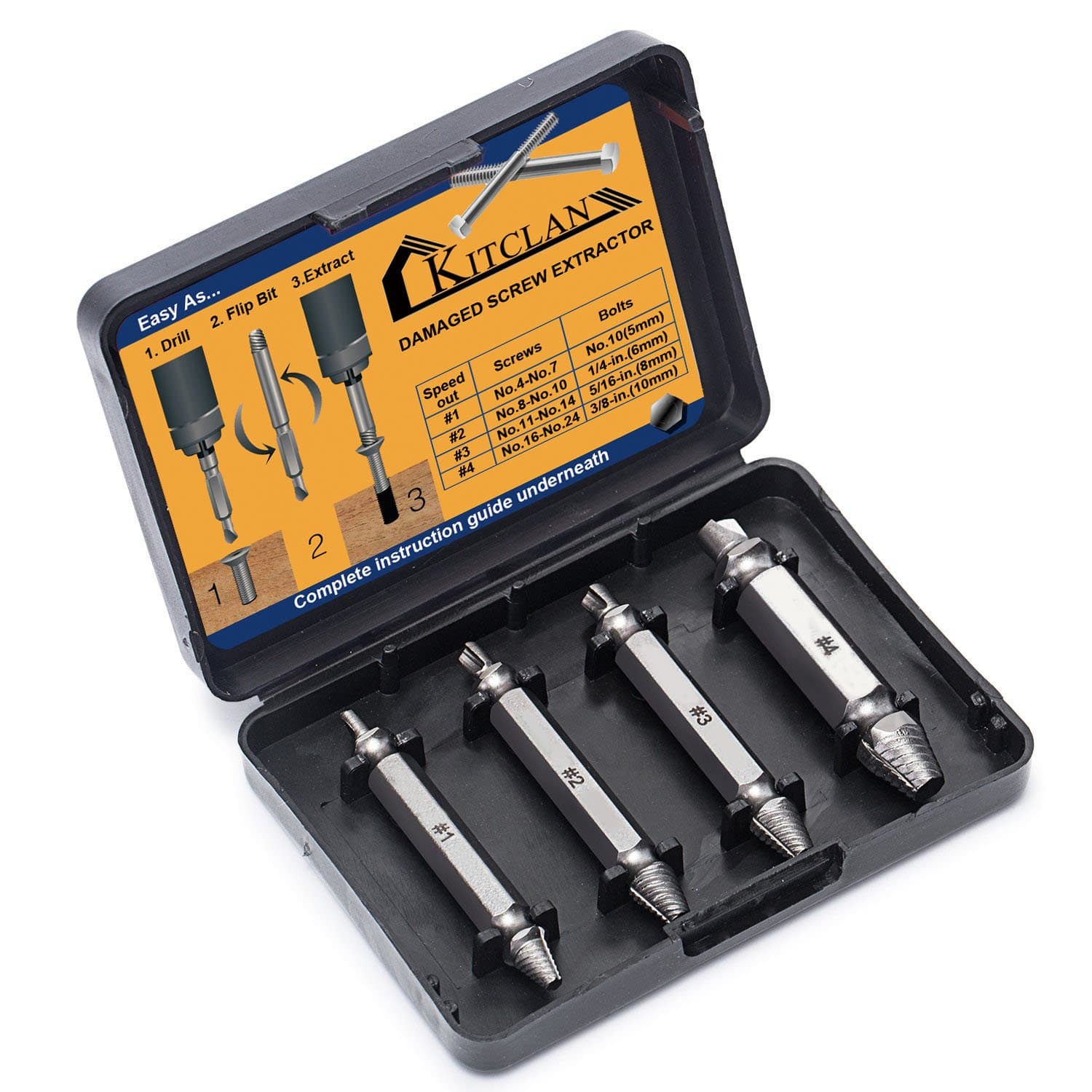 Damaged Screw Remover Set, Screw Remover and Extractor Kit, Easily Remove Stripped or Damaged Screws, Set of 4 Different Stripped Screw Removers for Removing All Kinds of Screws and Bolts