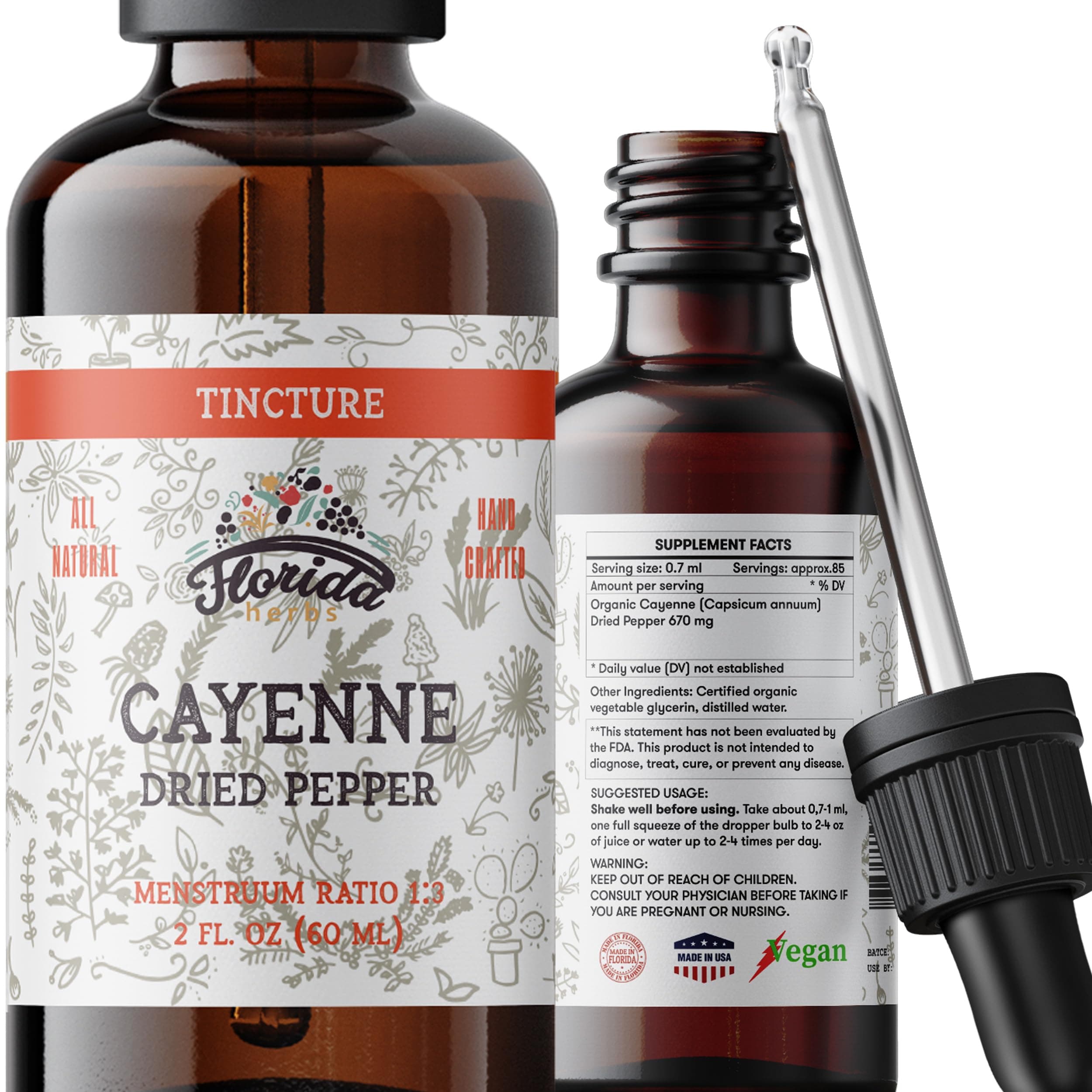 Cayenne Tincture Extract, Organic Cayenne (Capsicum annuum) Dried Pepper - Vegetable Glycerin - Non-GMO - 2 oz