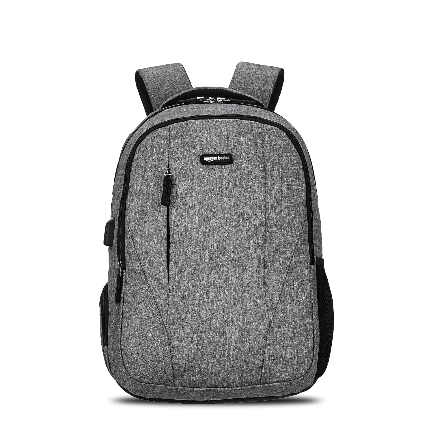Amazon Basics 25L Anti-Theft Backpack | Fits 15.6 Inch Laptop | Bag with USB Charging Port | Multiple Compartments | Organiser Pocket for Men & Women (Grey)