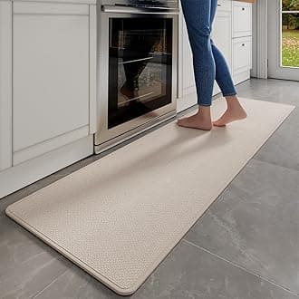 Kitchen Mats for Floor, Super Absorbent Kitchen Rugs Non Slip Washable, Soft Imitation Linen Braided Runner Rug, Standing Mat Kitchen Sink Mat, Easy to Clean, Beige 17x71