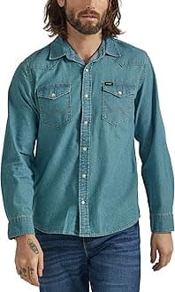 Wrangler Mens Iconic Denim Regular Fit Snap Shirt