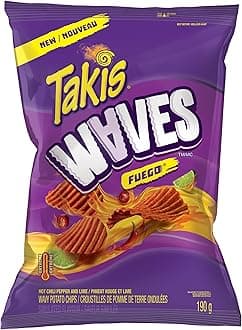 TakisWaves Fuego Spicy Chili Pepper and Lime Wavy Potato Chips, Thick-Cut Extra-Wavy Crisp Potato Chips, 190 Grams