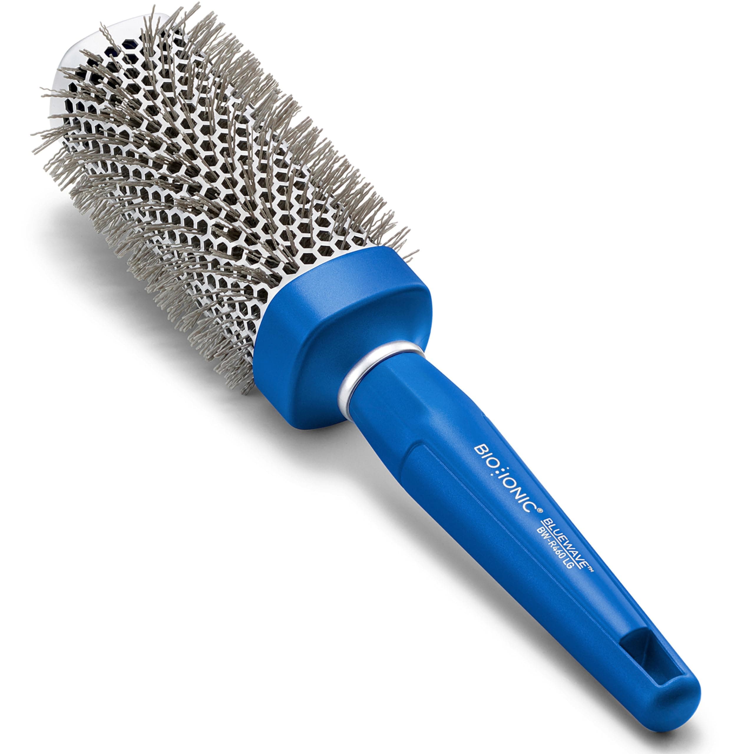 BlueWave Round Brush, NanoIonic Conditioning Hair Brush with Crimped Bristles for Tension, Soft-Touch Easy Grip Handle - Professional Styling Brush