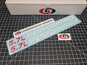 5.7L Performance Decals (2-Pack) Hemi V8 Hood Fender Racing Stickers Fits 2005+ Challenger Charger Ram Durango R/T 300C (Gloss White & Red, 2.0" H x 30.0" L)