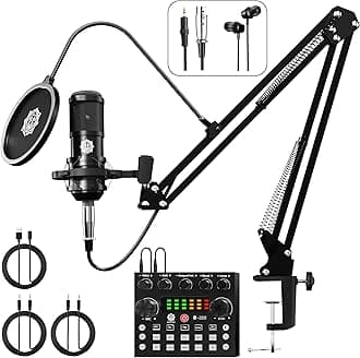 - Condenser Mic for Singing with V8 Sound Card | Condenser Microphone Kit | Voice Changer | Studio Recording Equipments Full Set, Voice Recorder Mic, Karaoke, Gaming, Podcast & Lecture (D-430)