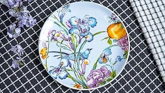 GOLDEN QUEEN'S Snack Plates Set of 4 | Perfect for Serving Small Bites, Desserts, Appetizers, Salads, Tapas, Cheese Boards | 7 inches Wide | Microwave Safe - Blue Floral Songbird