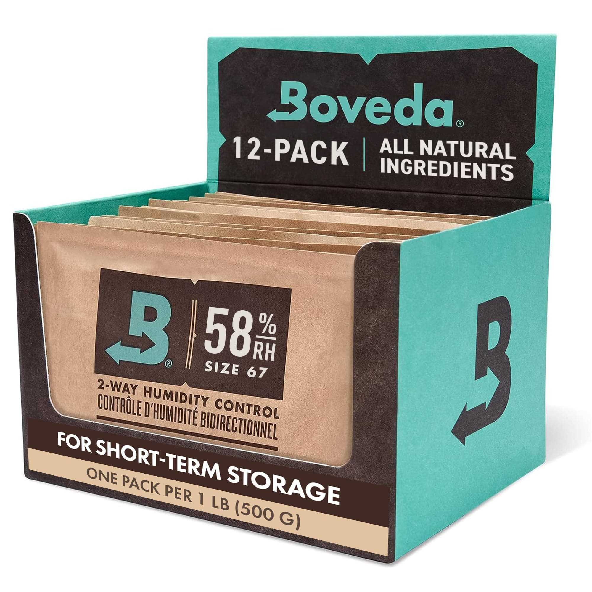 58% Two-Way Humidity Control Packs For Storing 1 lb – Size 67 – 12 Pack – Moisture Absorbers for Storage Containers – Humidifier Packs – Individually Wrapped Hydration Packets