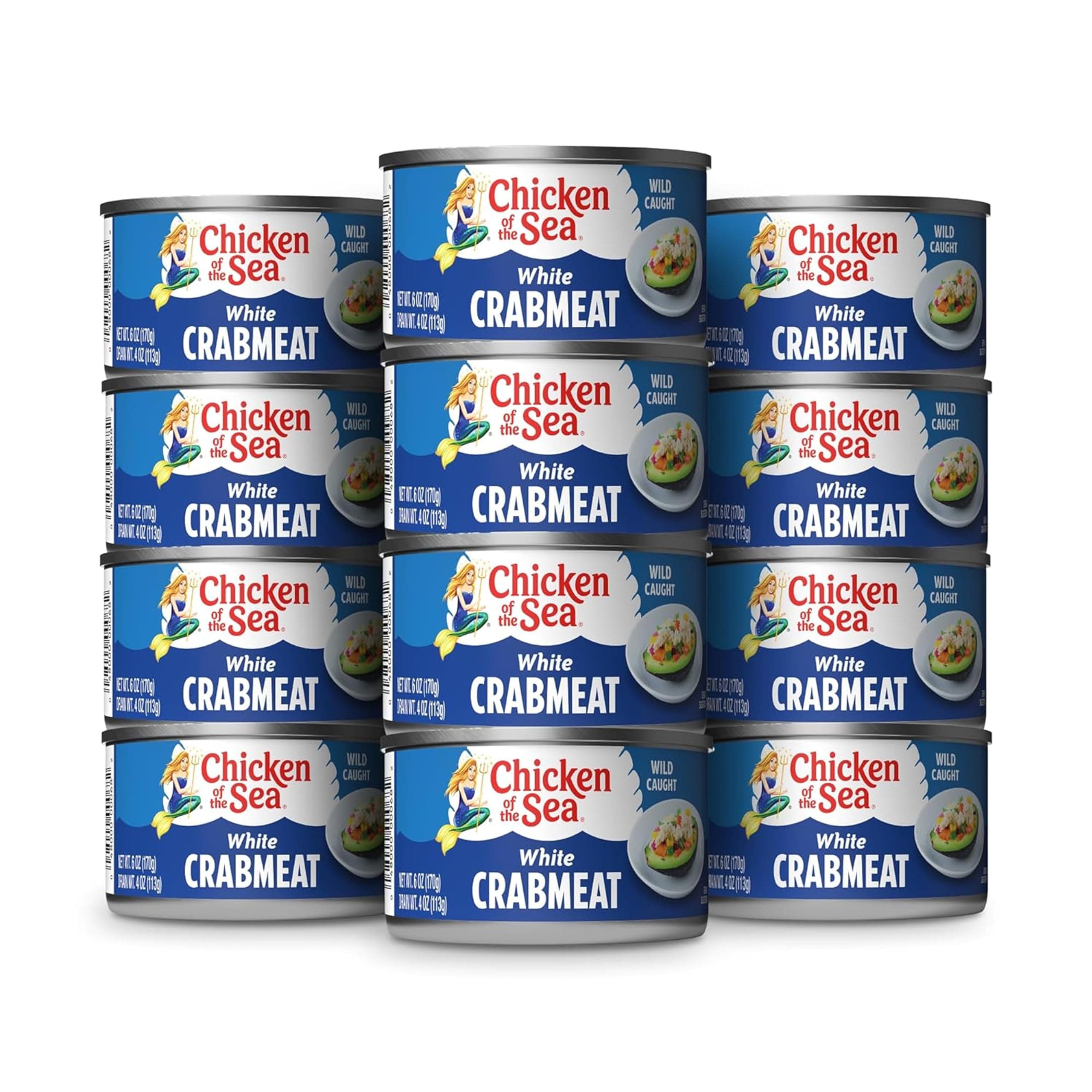Chicken of the Sea Wild Caught White Crab Meat, 6 oz Cans, 12-Count – High Calcium, High Protein Canned Crab Meat – Delicious & Nutritious, Perfect for Dips, Soups, & More