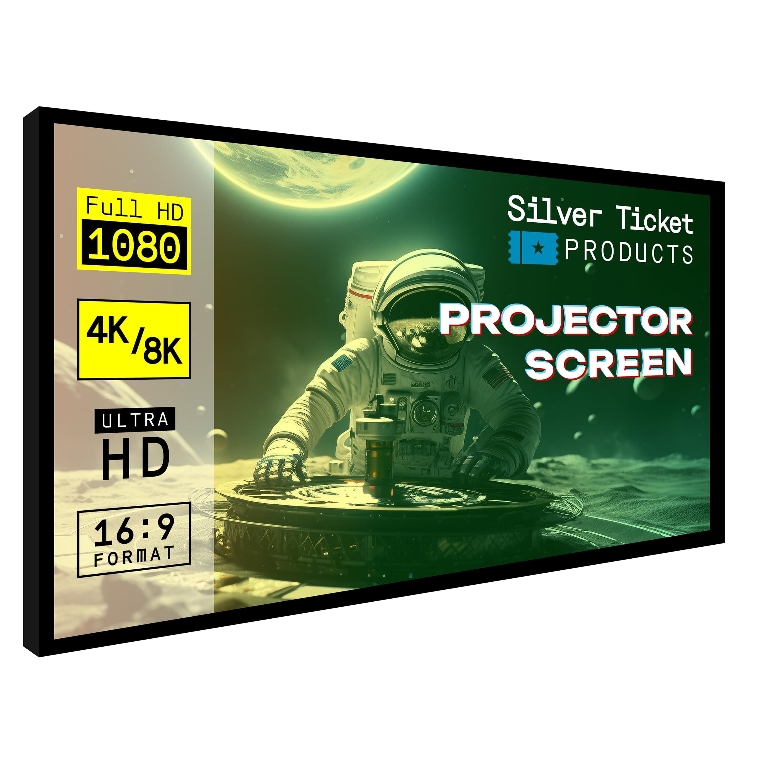 STR Series 6 Piece Home Theater Fixed Frame 4K / 8K Ultra HD, HDTV, HDR & Active 3D Movie Projection Screen, 16:9 Format, 110" Diagonal, White Material STR-169110