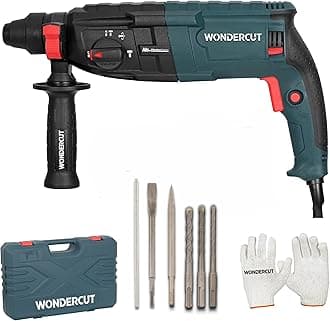 WONDERCUT WC-RH-26-B Corded Electric Rotary Hammer with 26mm SDS Plus,1600W Copper Armature,5 Functions with Vibration Control, With Bmc Box,3 Drill Bits,2 Chisel,1 Metal Depth Gauge | Blue & Black