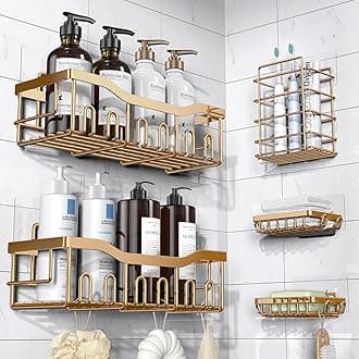 EUDELE 5-Pack Rustproof Stainless Steel Shower Caddy – No Drill Adhesive Bathroom Organizer with Large Capacity, Spacious Shower Shelves for Inside Shower, Kitchen & Home Decor Storage-XL Size
