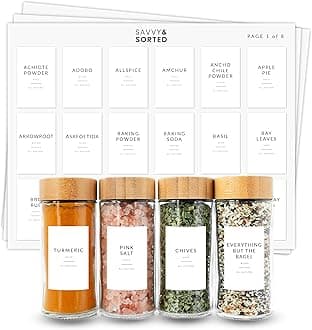 SAVVY & SORTED Minimalist Spice Labels for Spice Jars | 146 Spice Jar Labels Stickers for Containers | Spice Labels Stickers Preprinted | Spice Organising Labels Herb Seasoning Kitchen Pantry Labels