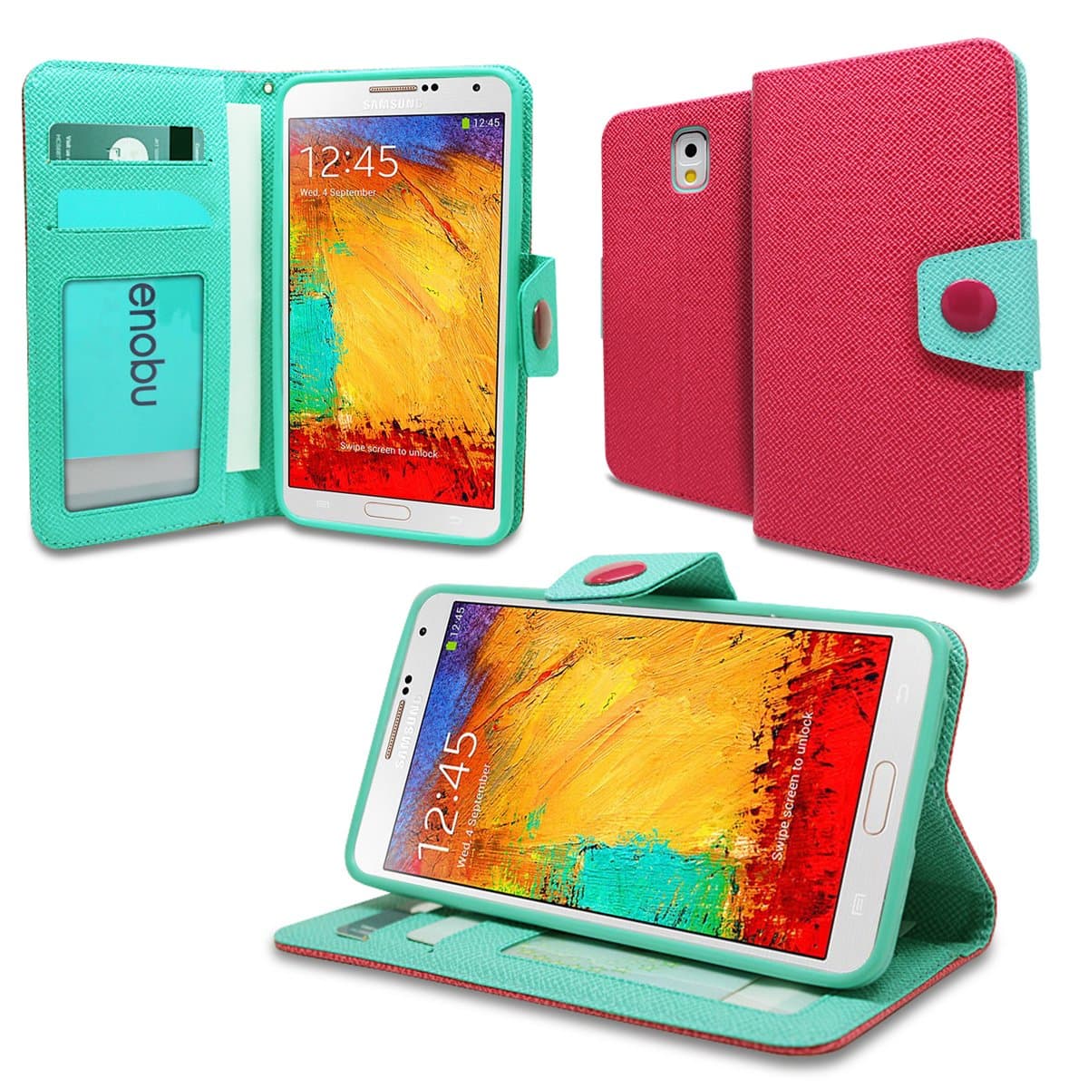 Enobu Wallet Flip Stand Case for Samsung Galaxy Note 4 - Scarlet