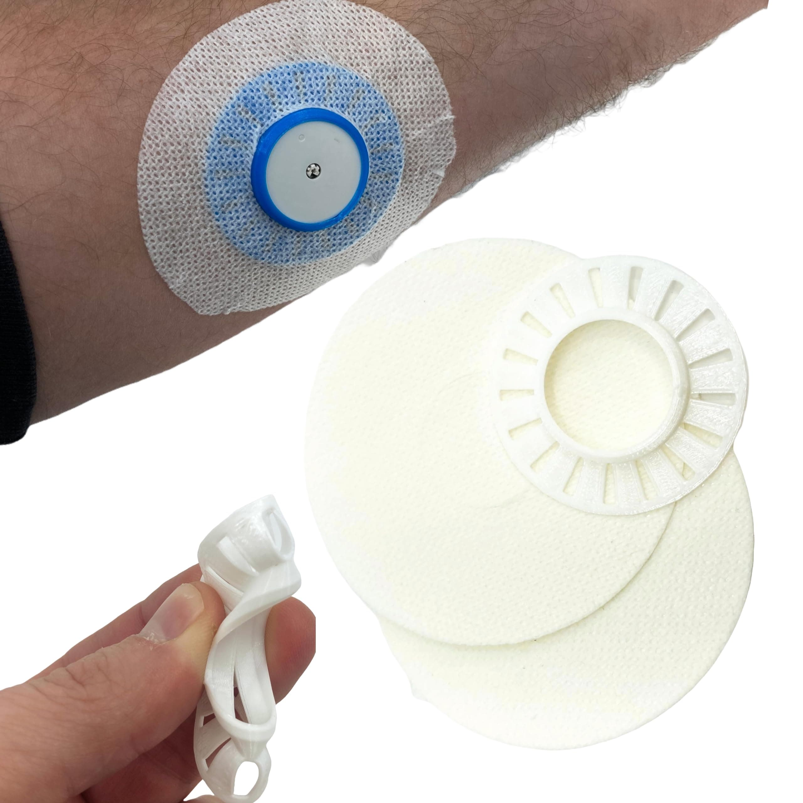 Libre Grip Shield by Deck My Diabetes-Reusable, Flexible, One-Handed Application (for Use with an Overlay Patch) for Active Freestyle Libre Users- 2 Patches inlcuded. (Bright White)