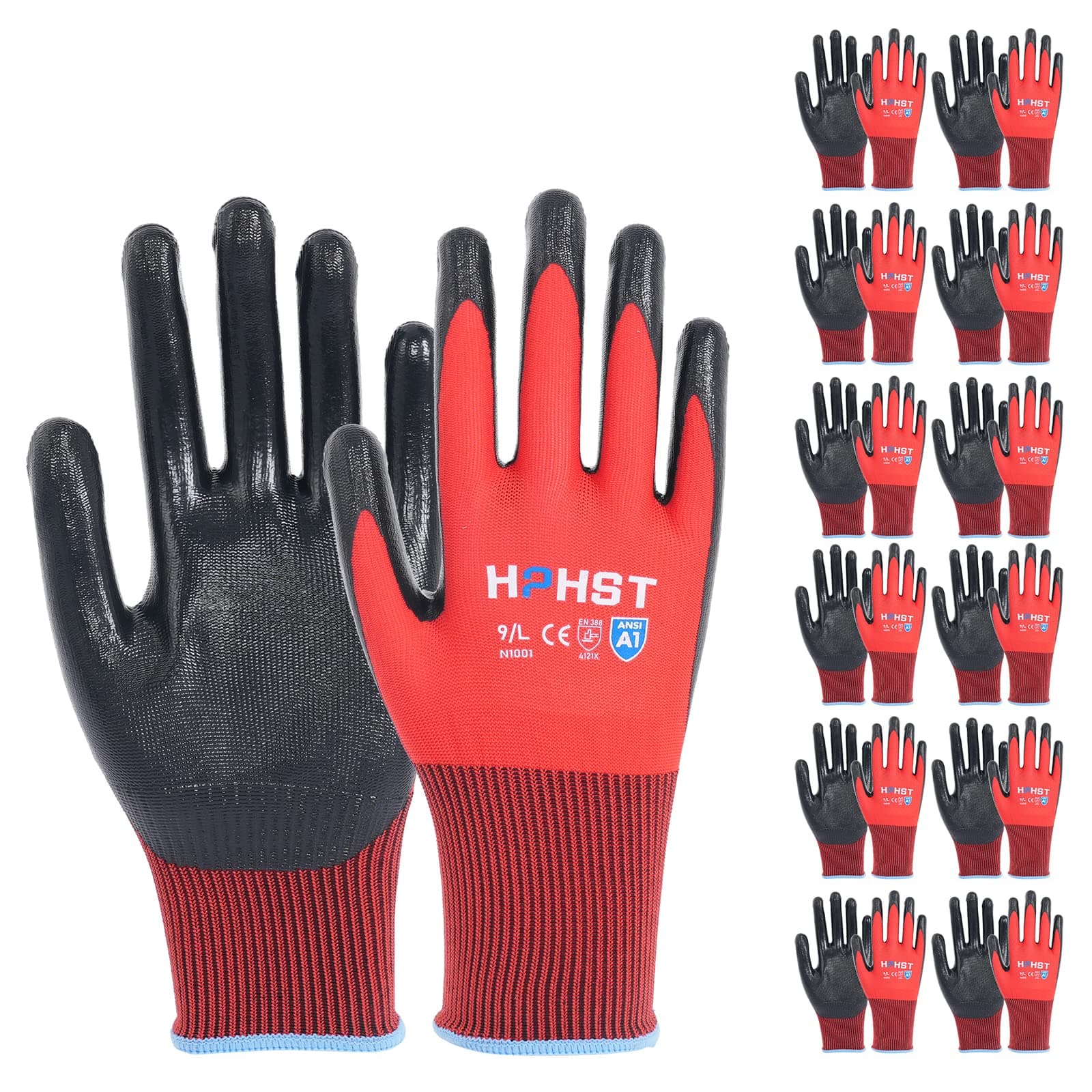 Work Gloves for Men-12 Pairs, Nitrile Coated Work Gloves with Grip, Touchscreen & Oil Resistant Gloves