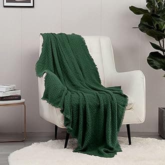 CREVENT Farmhouse Boho Knitted Throw Blanket for Couch Sofa Chair Bed Home Decoration, Soft Warm Cozy Light Weight for Spring Summer Fall (50''X60'' Christmas Green)