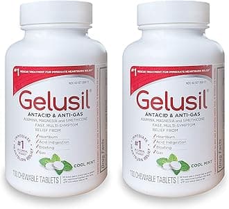 Gelusil Antacid & Anti Gas Tablets - Immediate Heartburn Relief, Acid Reflux & Bloating & Gas Relief - Alumina, Magnesia & Simethicone - Cool Mint - 200ct