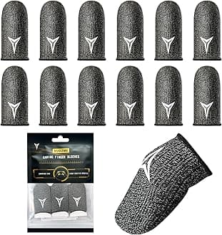 12 Pack Gaming Finger Sleeves for Mobile Gaming, 0.3mm Silver Fiber, Smooth Operation, Anti-Sweat, Extremely Thin, Nuozme Finger Sleeves Fit Mobile Phone Tablet Devices(Black)