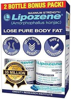 Lipozene - Weight Loss Supplement Diet Pills - Appetite Suppressant and Control - Two Bottles 60 Capsules Total