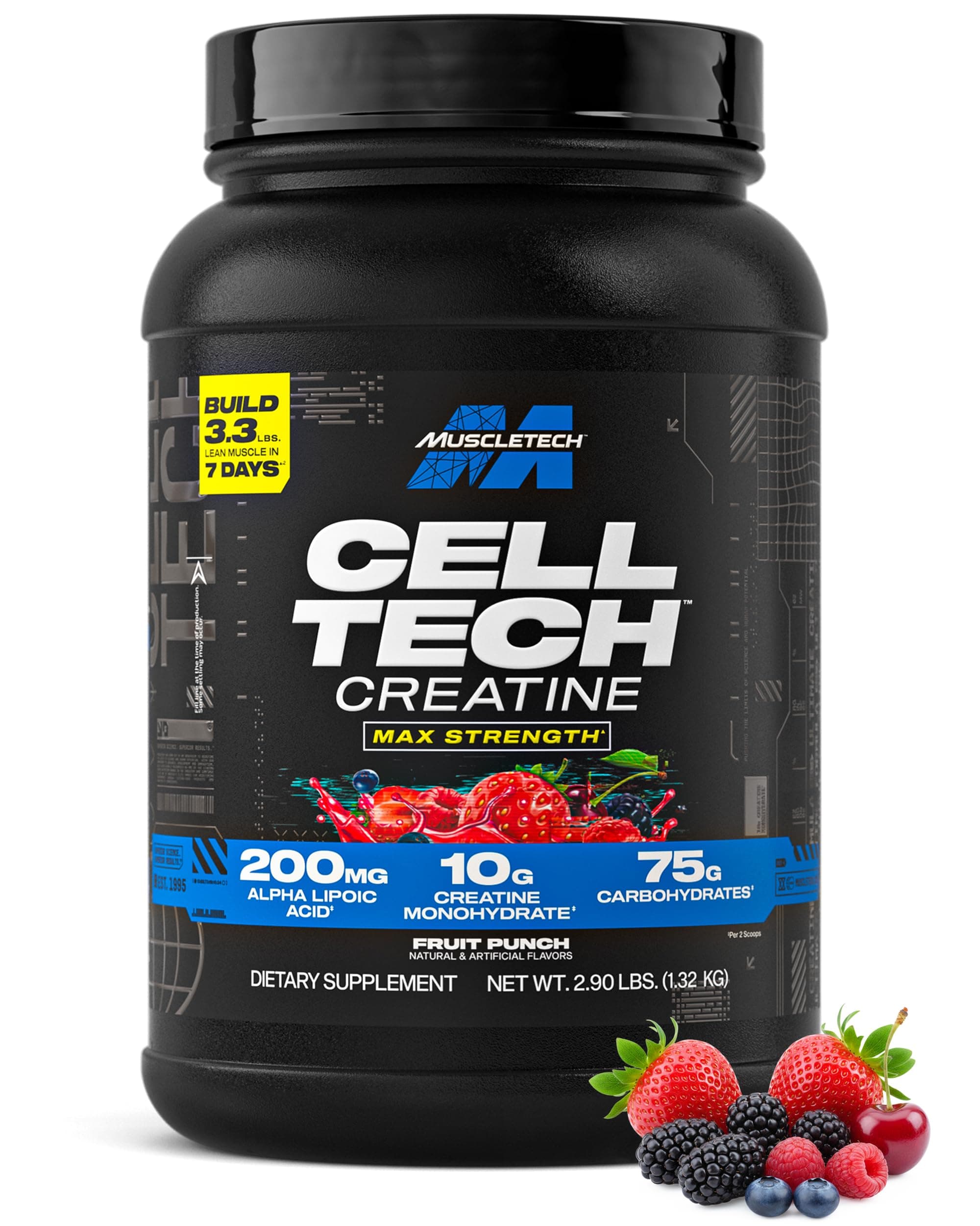 MuscleTech Creatine Monohydrate Powder Cell-Tech Creatine Post Workout Recovery Drink Muscle Builder For Men & Women Muscle Building Supplements Fruit Punch, 3 lbs (27 Serv)