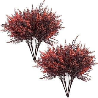 CATTREE Artificial Fern Shrubs Fake Boston Ferns Plant Bushes Plastic Leaves Plants Indoor Outdoor Garden Window Box Verandah Decor Party Table Centerpieces Wedding Christmas DIY Decoration Red 8 Pack
