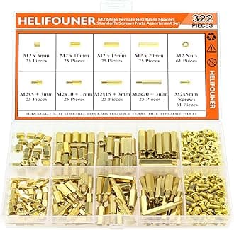 HELIFOUNER 322 Pieces M2 Male Female Hex Brass Spacers Standoffs Screws Nuts Assortment Kit, Threaded Pillar for Printed Circuit Board Motherboard