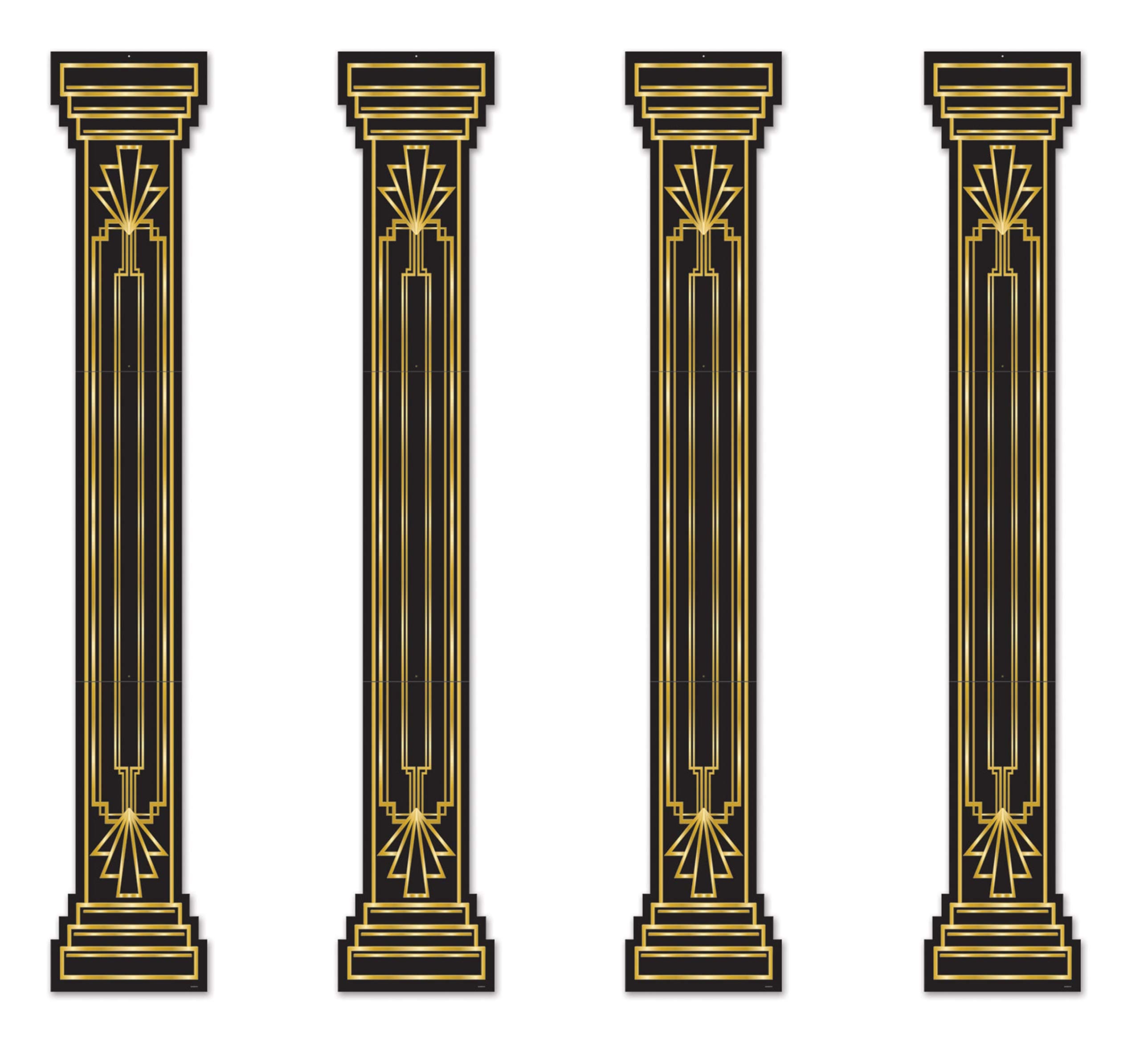 4 Piece Roaring 20's Column Pull Down Cut Outs 1920's Theme Awards Night Party Decorations, Black/Gold