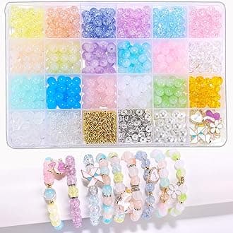 Glass Beads Bracelet Making Kit, Lovely Cute Bracelet Necklace Jewelry Making Kit, DIY Bulk Acrylic Gradient Bubble Bead Jewelry, Birthday Gift