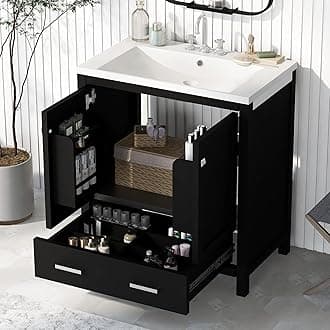 Merax 30" Bathroom Vanity with Single Sink, Combo Cabinet Undermount Sink, Bathroom Storage Cabinet with 2 Doors and a Drawer, Soft Closing, Multifunctional Storage, Solid Wood Frame, Black