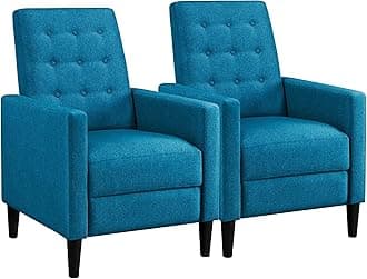 Fabric Recliner Chair Mid-Century Modern Recliner Adjustable Single Recliner Sofa with Thicker Seat Cushion Tufted Upholstered Sofa with Pocket Spring for Living Room Bedroom Blue Set of 2