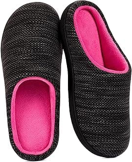 RockDove Womens Birdseye Knit Memory Foam Slippers Two Tone Slip On Open Back Breathable Waffle Upper Non Slip Rubber Sole Gift Idea