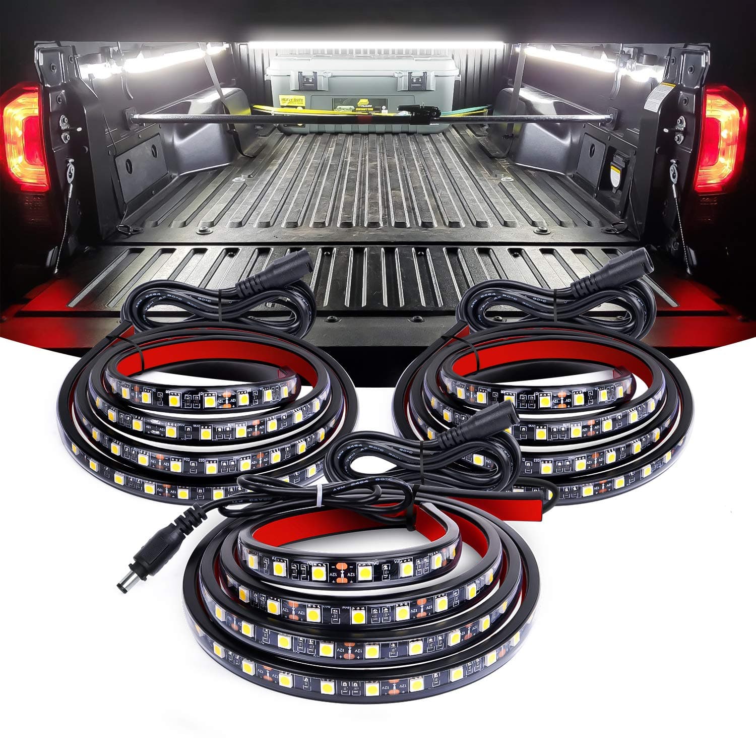 3PCS 60 Inch Bed Light Strip 270 LED with On/Off Switch Blade Fuse Splitter Extension Cable for Cargo Pickup Truck SUV RV Boat,2 Years Warranty