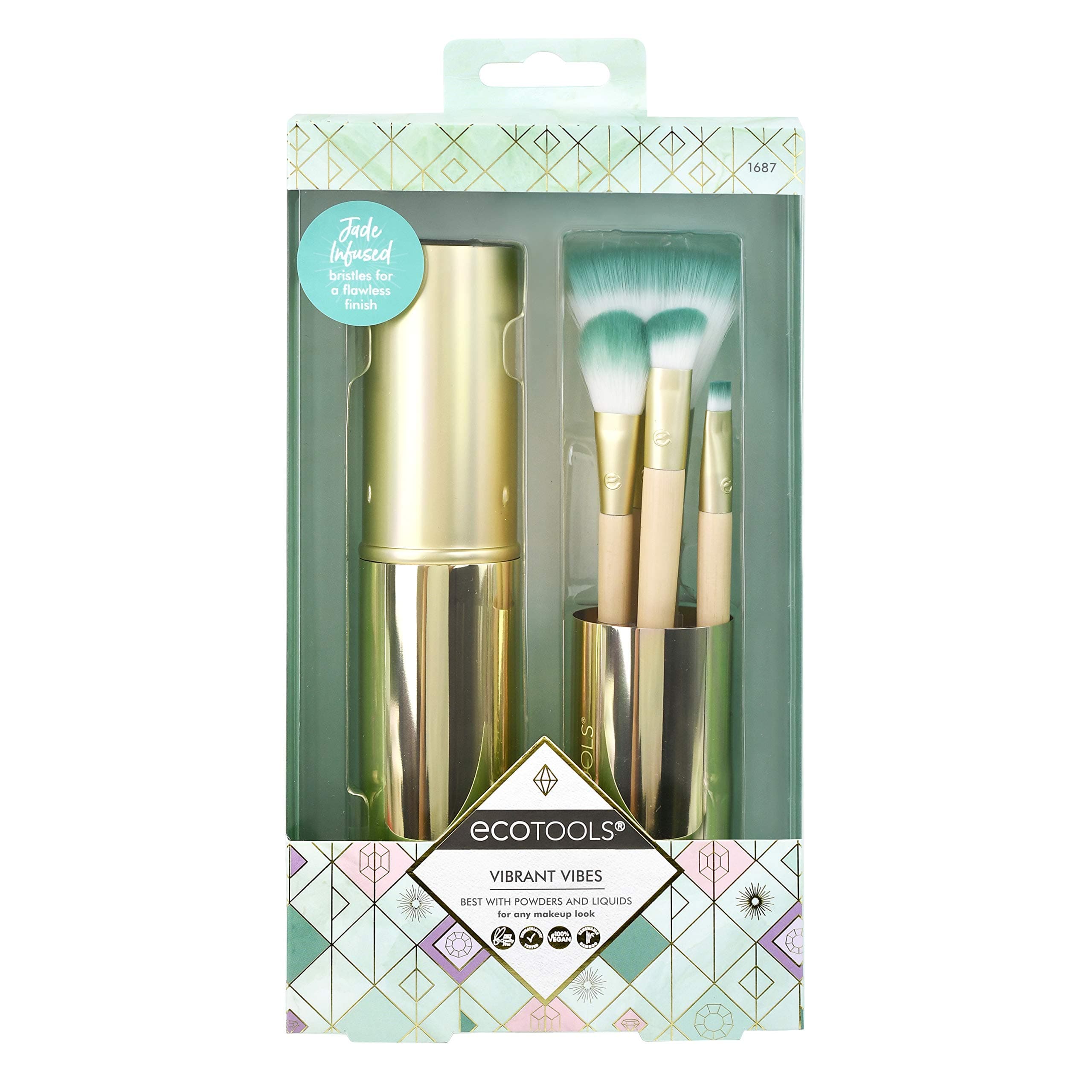 Ecotools Vibrant Vibes Make-Up Brush Set for Face and Eyes with Brush Storage Cannister