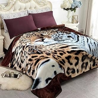 Korean Mink Fleece Blanket Queen Size 75"x 87", 5 LB - 2 Ply Reversible 520GSM Silky Soft Plush Warm Flannel Blanket for Fall Winter (Queen, Tiger/Leopard)