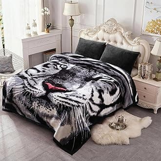 Korean Style Fleece Blanket King Size, 87" x94", 10.5 Pounds, Heavy Raschel Fleece Blanket, Perfect for Fall Winter, 2 Ply A&B Animal Printed, Silky Soft Plush, Thick, Warm, Tiger Stripe