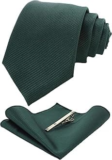 JEMYGINS Solid Dark Green Formal Necktie and Pocket Square Tie Clip Sets for Men (35)