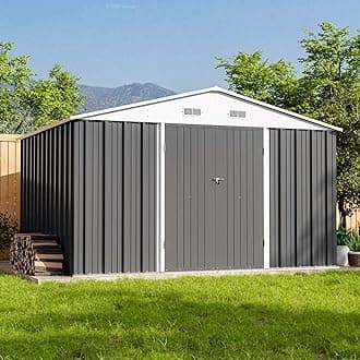 Patiowell 10 x 8 FT Outdoor Storage Shed, Large Garden Tool Metal Shed with Sloping Roof and Double Lockable Door, Outdoor Shed for Backyard Garden Patio Lawn,Grey