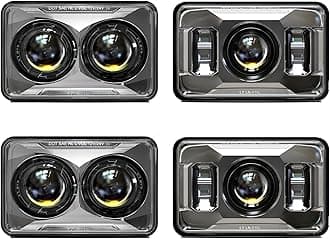 4X6 LED Headlights Hi/Lo Beam H4656 H4651 H4652 H4666 H6545 Rectangular Headlight Compatible with Peterbilt 379 Kenworth T800 T600 Freightinger Ford Probe Ol-dsmobile Cutlass - Chrome
