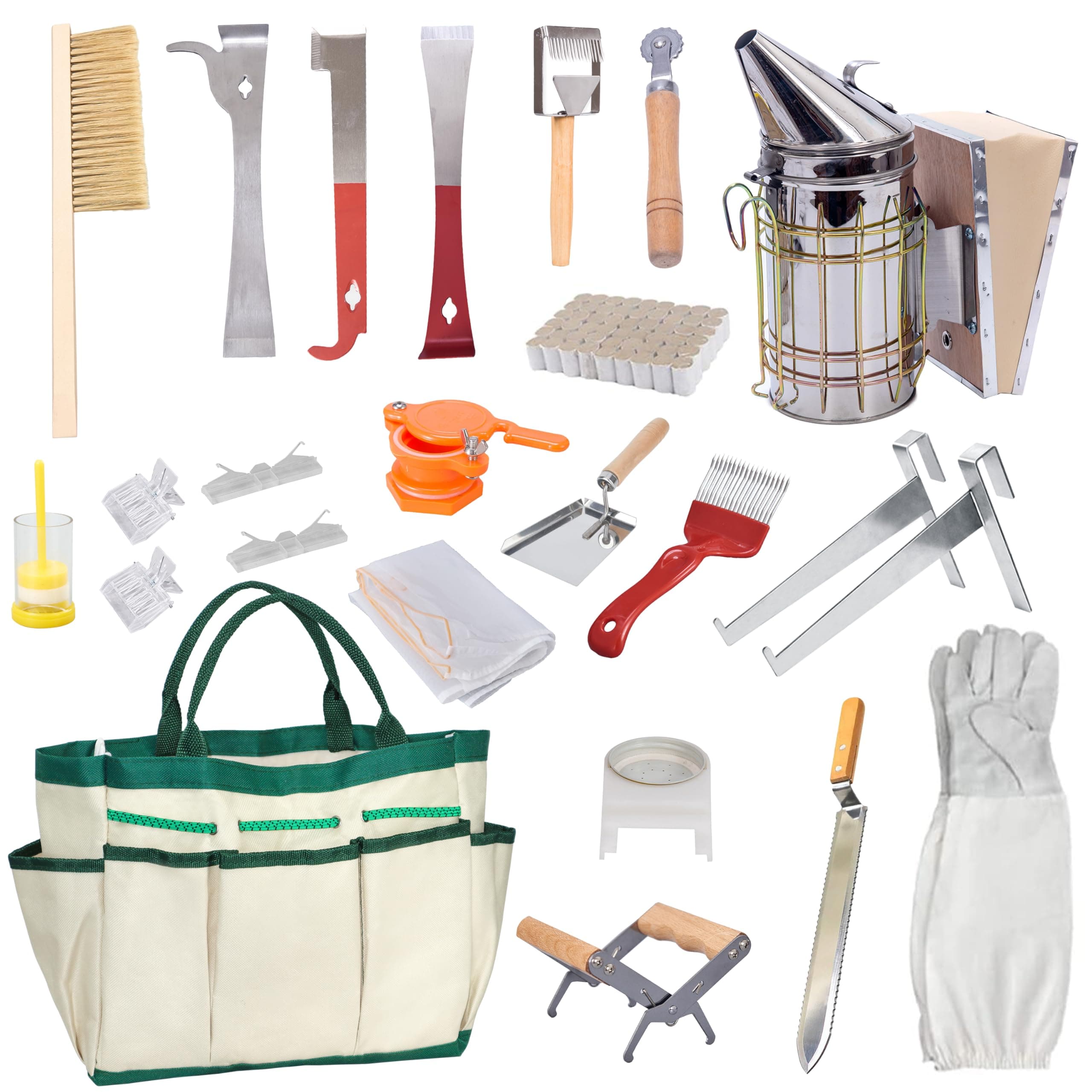 BeeCastle Beekeeping Supplies 22PCS Beekeeping Tools Kit with Organizer Handbag, Bee Keeping Supplies-All Tools Kit Bee Keeping Starter Kit for Beginners and Professional Beekeepers