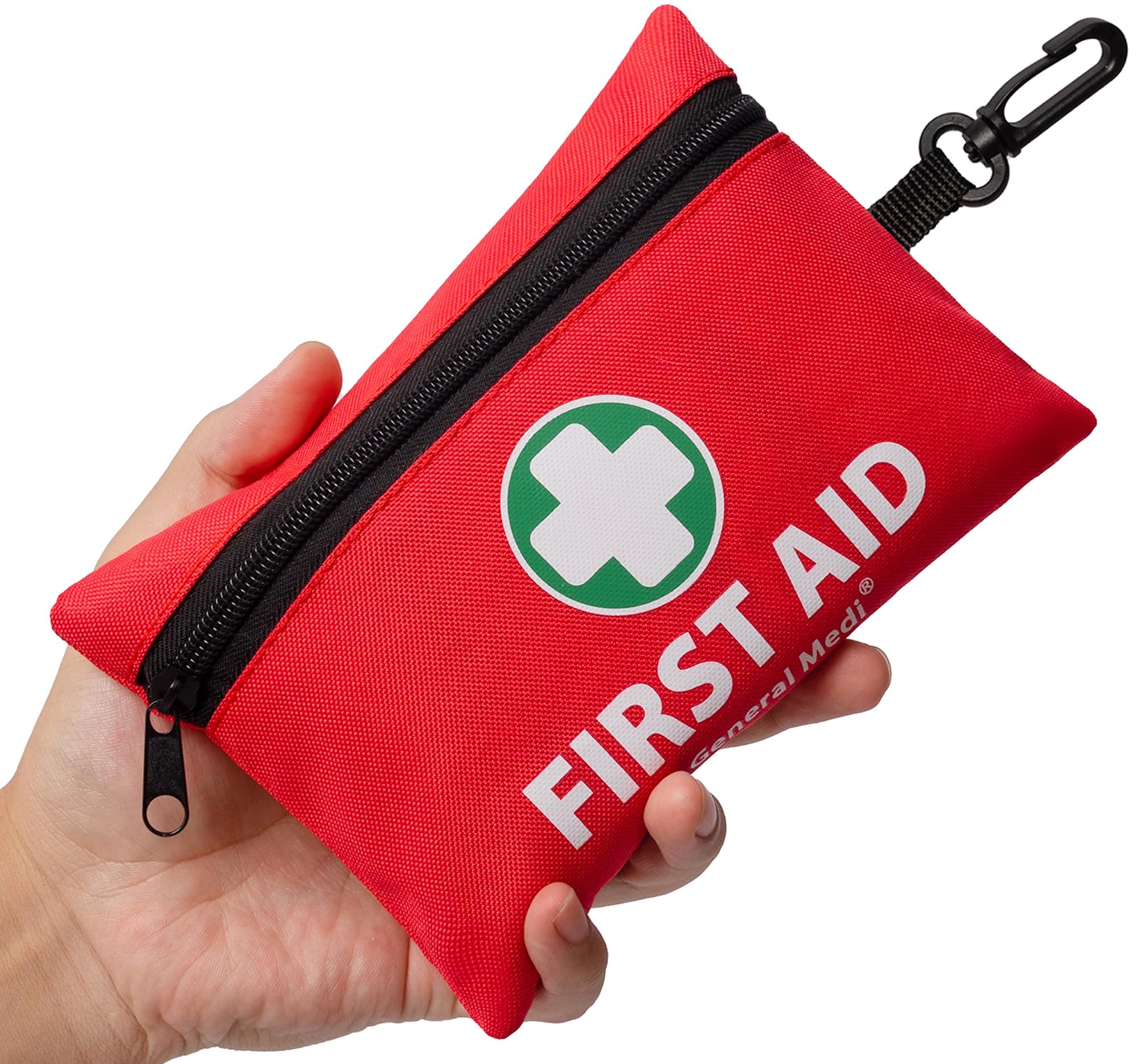 General Medi Mini First Aid Kit, 110 Piece Small First Aid Kit - Includes Emergency Foil Blanket, Scissors for Travel, Home, Office, Vehicle, Camping, Workplace & Outdoor (Red)