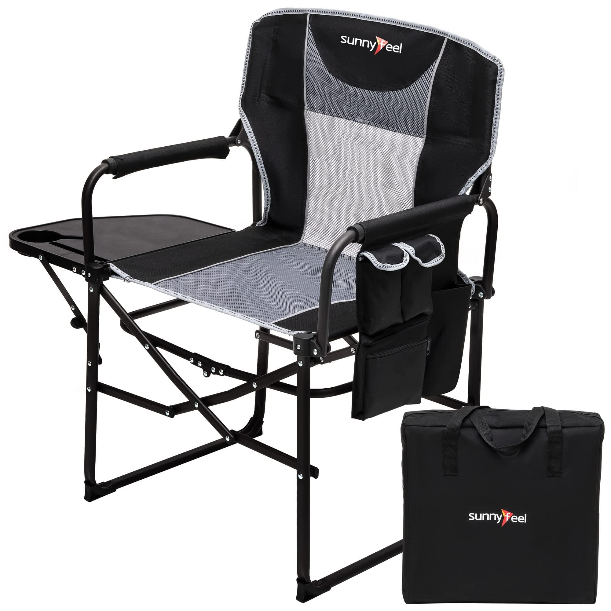SUNNYFEEL Camping Directors Chair, Heavy Duty,Oversized Portable Folding Chair with Side Table, Pocket for Beach, Fishing,Trip,Picnic,Lawn,Concert Outdoor Foldable Camp Chairs
