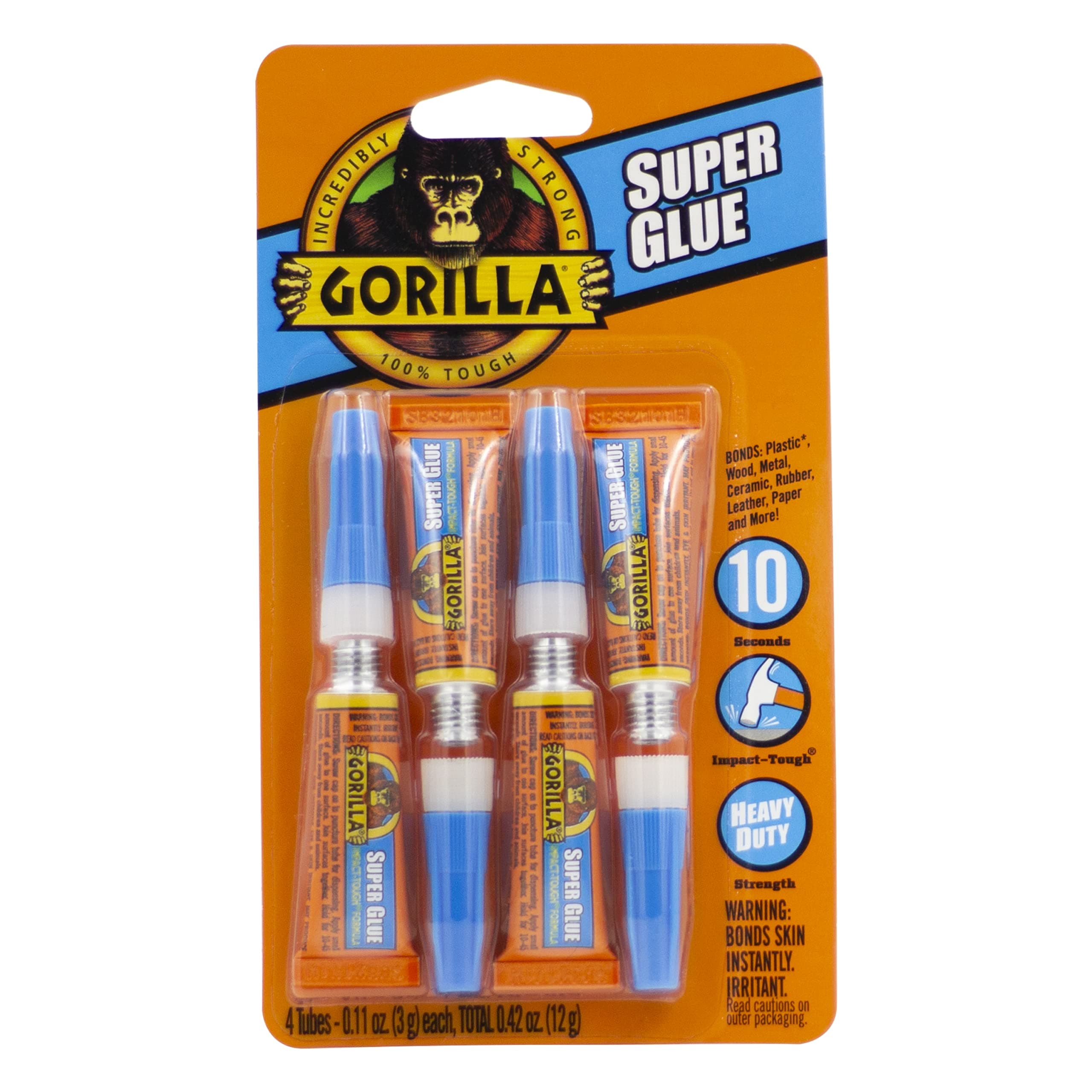 Super Glue, Clear Glue, Four 3 Gram Tubes (Pack of 1) - All Purpose and Fast Setting for Projects and Repairs